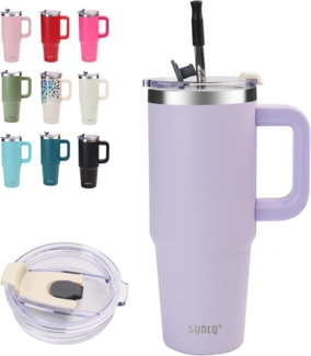 30oz Tumbler mit Griff und Strohhalm, Vakuum isoliert, Edelstahl, Thermobecher