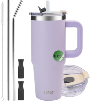 30oz Tumbler mit Griff und Strohhalm, Vakuum isoliert, Edelstahl, Thermobecher