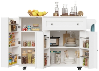 MODFU Küchenwagen Multifunktionsschrank Küchenschränke,Buffetschrank, (Multifunktionaler Küchenwagen mit klappbarer Tischplatte – Flexibel & platzsparend, 3 Snack-Regale, 4 Räder, ideal für kleine Küchen & Esszimmer, Weiß, 105.5*40*83CM)