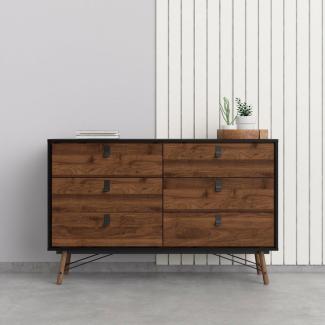 andas Kommode Ry Aufbewahrung, Schubladenschrank, Stauraum, Sideboard mit 6 Schubladen, Breite 150 cm, Höhe 95 cm, Massivholzbeine