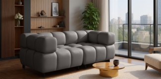 Sofa Designersofa FLOW 2-Sitzer in Stoff Bluvel Dunkelgrau