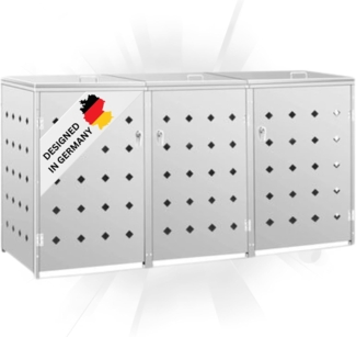 DELUKE® 3er Mülltonnenbox SOGI Edelstahl 207x115x77,5cm silber Mülltonnenverkleidung für 3 Tonnen 240L Müllbox aus Metall Mülltonnenschutz Mülltonnendach