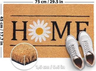BRUBAKER Fußmatte 45 x 75 cm – Home mit Gänseblümchen - Schmutzfangmatte, Rechteckig, Höhe: 15 mm, Türmatte für Außen und Innen - Wetterfest und Rutschfest