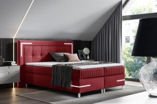 Boxspringbett Schlafzimmerbett 200x200cm AMORE Nr. 1 Rot inkl. LED-Beleuchtung