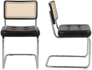 SeedWave Esszimmerstuhl Mid-Century Modern Esszimmerstühle, Rattan Freischwingerstuhl, Set aus 2, Chrom beschichtet