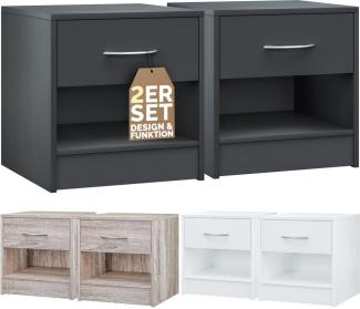 Casaria® Nachttisch 2er Set Anthrazit Schublade 41 x 39 x 28 cm Holz Ablage Modern Schlafzimmer Bett Nachtschrank Nachtkästchen Beistelltisch Nachtkommode