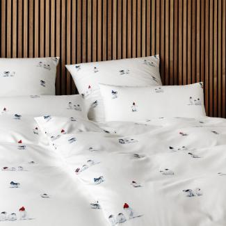 elegante Soft-Flanell Bettwäsche Pinguin Party schneeweiß|140x220 cm + 70x90 cm