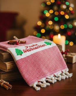 herémood Handtuch Weihnachtsgeschenke Frauen, Weihnachten dekoration außen & fenster, 100% Baumwolle Weihnachtsdeko als Geschenk für Damen und Herren (Geschenkidee Advent Nikolaus für Familie & Freunde, 1-St), Weihnachtsbaum-Motiv, Schriftzug „Frohe We...