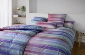 Elegante Mako-Batist Bettwäsche 155x220 Swoosh Streifen blau pink grün 24518-11