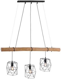 Leuchten Direkt 3er Pendelleuchte Edgar schwarz-holz 120x20 cm E27 60 W