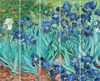 Bilderdepot24 Schiebegardine modern Flächenvorhang blickdicht Vincent van Gogh Iris, (5 St), halbtransparent, Wohnzimmer große Flächengardine lichtdurchlässig als Klemm-System