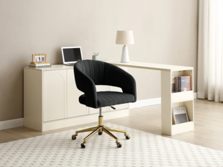 Vente-unique - Bürostuhl höhenverstellbar - Samt - Schwarz & Goldfarben - TIRIESI von Pascal Morabito