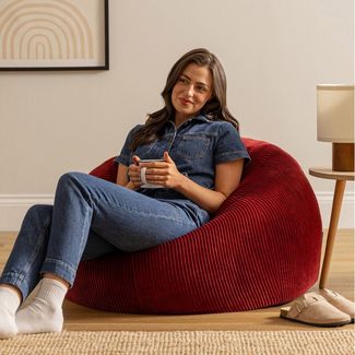 Icon Kingston Sitzsack Cord, Burgund, Sitzsack Erwachsene mit Füllung, Bean Bag, Cord Sessel, Lounge Sessel, Lounge Stuhl, Schlafzimmer, Wohnzimmer, Wohnzimmer Möbel