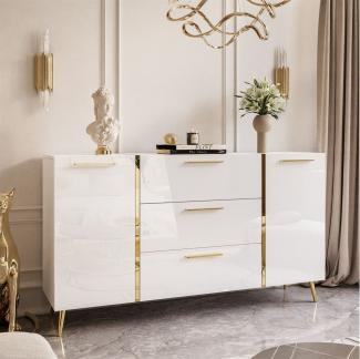 yourhouse24 Kommode ONYX goldenen Beinen Sideboard Hochglanz Push-Open / Goldgriffe 158 cm