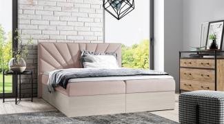 Boxspringbett Bett DAIMON 140x200 cm Nordic Teak Stoff Altrosa inkl. Bettkasten