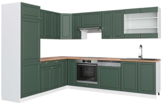 Eckküche Fame-Line Grün-Gold Landhaus/Weiß 287 x 60 cm , AP Eiche Vicco