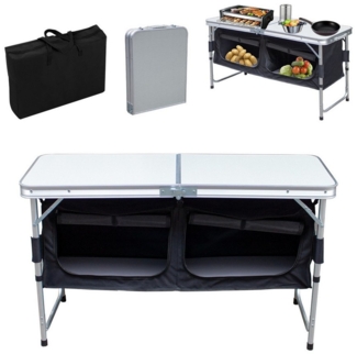 Clanmacy Campingtisch tragbar Campingküche, inkl. Tragetasche, 120x47x68cm, höhenverstellbar (1 Tisch ink. Tragetasche), Tischplatte aus MDF