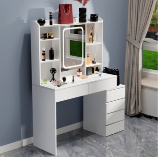 WILGOON Schminktisch Kosmetiktisch mit Beleuchtung, Frisierkommode mit Spiegel, Schubladen (Make-up Tisch mit 2 Fächer hinter dem Spiegel und 6 Schubladen), 145cm Frisierkommode, 3 Farbtemperature, Schlafzimmermöbel Vanity Set
