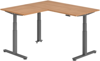 bümö Eckschreibtisch elektrisch höhenverstellbar L-Form: 160 x 160 cm in Nussbaum, Gestell graphit - Stehschreibtisch mit Memory-Steuerung, elektrischer XXL Schreibtisch für die Ecke, XDSMW-1608-N-G