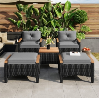 Flieks Balkonset, 4-Sitzer Rattan Gartenmöbel Doppelsitz (2 Stuhl & 2 Hocker & Tisch)
