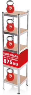 EASYmaxx Schwerlastregal 180x40x40 cm, 875 kg Traglast, 175 kg pro Ebene, 1-tlg, Kellerregal Lagerregal, 5 verstellbare Ablagen