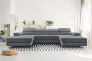 AX LIVING Sofa U Form mit Schlaffunktion Arborio U 352cm in Dunkelgrau