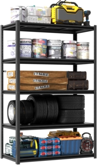 Schwerlastregal, 5 Ebenen, 650 kg Tragkraft, höhenverstellbares Industrieregal für Garage, Keller & Werkstatt, Metall, Schwarz, 198×120×45.7 cm