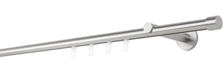 Gardinenstange auf Maß Innenlauf 20mm Cap 1-lauf Vorhangstange Wandträger 12cm Stilgarnitur Gleiter für Vorhänge - Edelstahl-Optik - 290cm