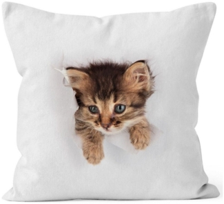 MoonWorks Dekokissen Kissen-Bezug mit süßem Katzen-Aufdruck Katzen Baby schaut aus dem Kissen MoonWorks®