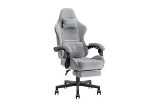 Dowinx Gaming-Stuhl Mit Stoff bezogenes Federkissen mit massierender Kopfstütze, ergonomisch, mit Fußstütze, Grau