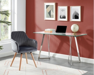 Vente-unique - Stuhl mit Armlehnen 2er-Set - Samt & Metall in Holzoptik - Grau - ELEANA