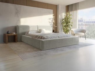 Vente-unique - Bett mit Bettkasten - 140 x 190 cm - Bouclé-Stoff - Beige - TIMANO von Pascal Morabito