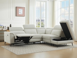Vente-unique - Ecksofa Relaxsofa elektrisch - Stoff - Ecke Rechts - Beige - MAKORO