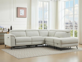 Vente-unique - Ecksofa Relaxsofa elektrisch - Stoff - Ecke Rechts - Beige - MAKORO