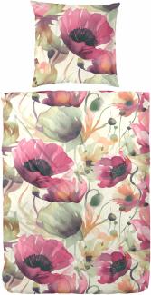 Primera Edelflanell Bettwäsche 135x200 Blumen Mohn grün rosa natur 174148-52