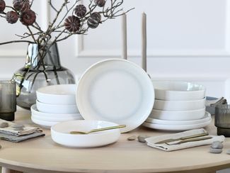 OTTO home Tafelservice modernes Geschirr-Set, Service Lykk (12-tlg), 6 Personen, Steinzeug, hohe Haltbarkeit, spülmaschinen- & mikrowellengeeignet, Reaktivglasur