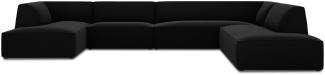 Micadoni 7-Sitzer Samtstoff Panorama Ecke rechts Sofa Ruby | Bezug Black | Beinfarbe Black Plastic