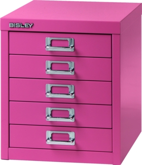 BISLEY Schubladenschrank aus Metall für DIN A4 in pink Schrank mit 5 Schubladen Büroschrank Werkzeugschrank, L125-601