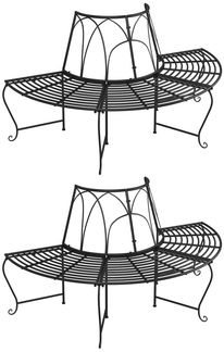 vidaXL Baumbänke Halbrund 2 Stk. Ø159 cm Schwarz Stahl 3095717