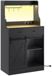 MSMASK Sideboard Küchenschrank Mehrzweckschrank mit LED und Steckdose, mit Große Schublade, 3 Hakens, Verstellbaren Ablagen, 70 *40 *134 cm