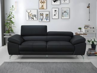 Vente-unique - Ledersofa 3-Sitzer - Schwarz - GRETEL