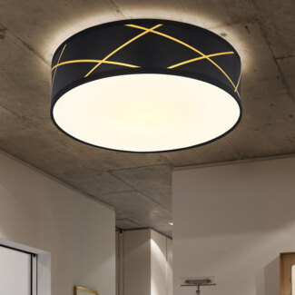 LED Deckenleuchte, schwarz, rund, goldfarben, 40 cm