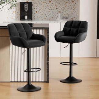 Hawthyhome Barhocker 2er Set mit PU-Leder, Rückenlehne, Fußstütze Braun