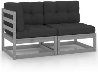 vidaXL 2-tlg. Garten-Lounge-Set mit Kissen Grau Kiefer Massivholz 805747