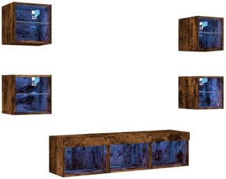 vidaXL 7-tlg. Wohnwand mit LED-Beleuchtung Räuchereiche Holzwerkstoff 3216587