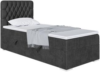 MEBLINI Boxspringbett DALIA 80x200 cm mit Bettkasten - H3/Schwarz Samt Gepolstert Einzelbett mit Topper & Taschenfederkern-Matratze - 80x200 Rechts