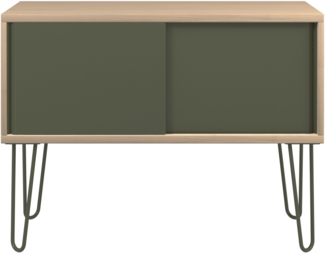 MultiRange Sideboard, natürliche Eiche, Schiebetüren aus Stahl, 4 Stahlfüße, Maße: H 752 x B 1000 x T 450 mm, Farbe: natürliche Eiche/olivgrün