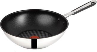 Tefal Wok Jamie Oliver E30 Wokpfanne 28cm Induktion, 3 Tlg, Antihaft, Wok Pfanne, Edelstahl 18/10 (Pfanne, Bratpfannen Set, Pfannenset, Wok, Wokpfanne, Schmorpfanne), Ohne Fett