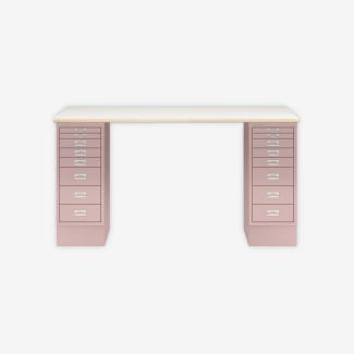 MultiDesk, 2 MultiDrawer mit 8 Schüben, Dekor Plywood, Farbe Pastellpink, Maße: H 740 x B 1400 x T 600 mm