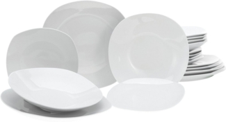 CreaTable Teller-Set Square Weiss (18-tlg), 6 Personen, Porzellan, quadratische Form mit abgerundeten Ecken